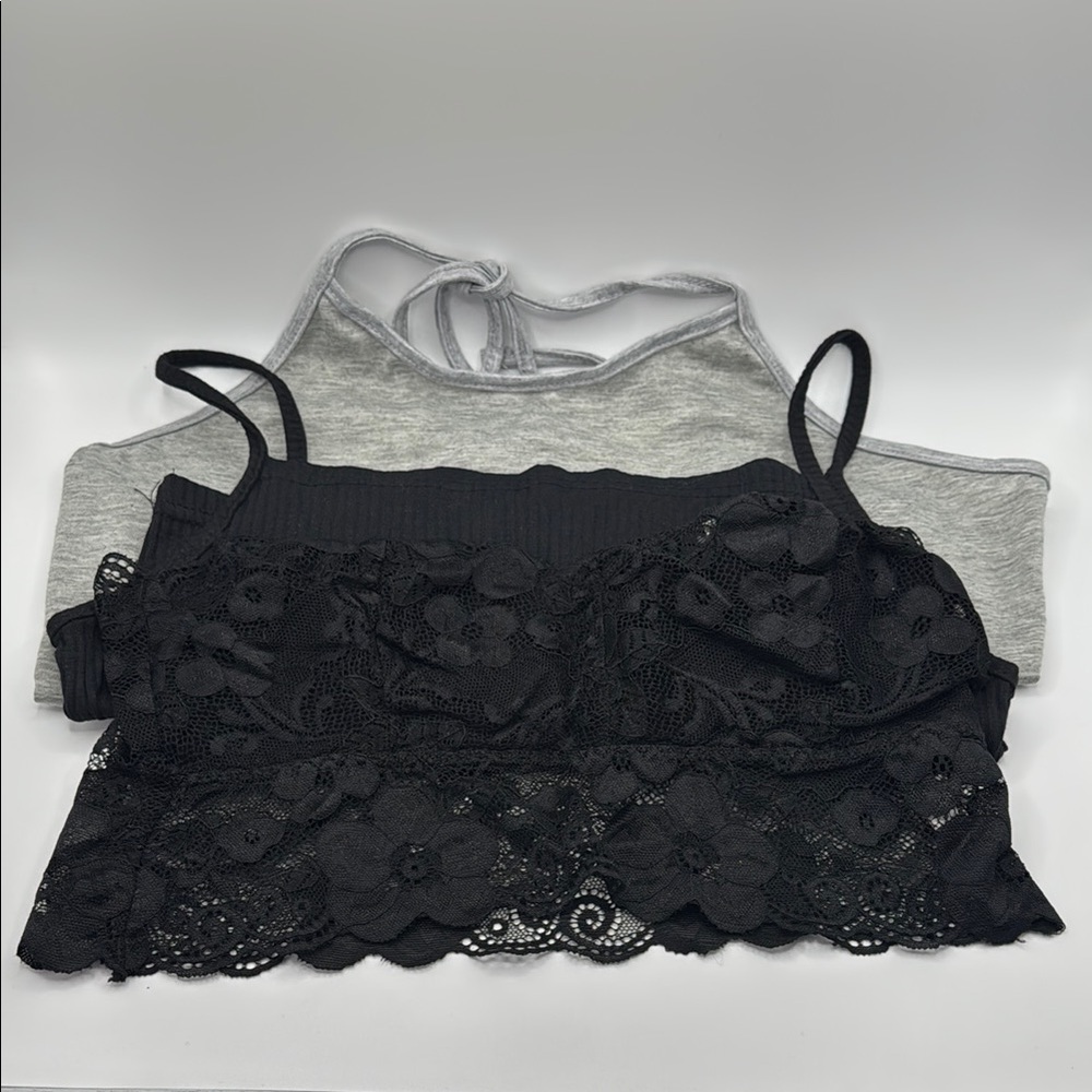 Black Lace Bralette| Black Smocked Top | Gray Halter Top Set of 3